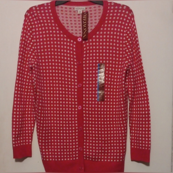 NWT Merona Pink and White Polka Dot Cardigan Size L - Picture 1 of 6